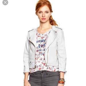 Gap White cropped Moto Jacket size Large